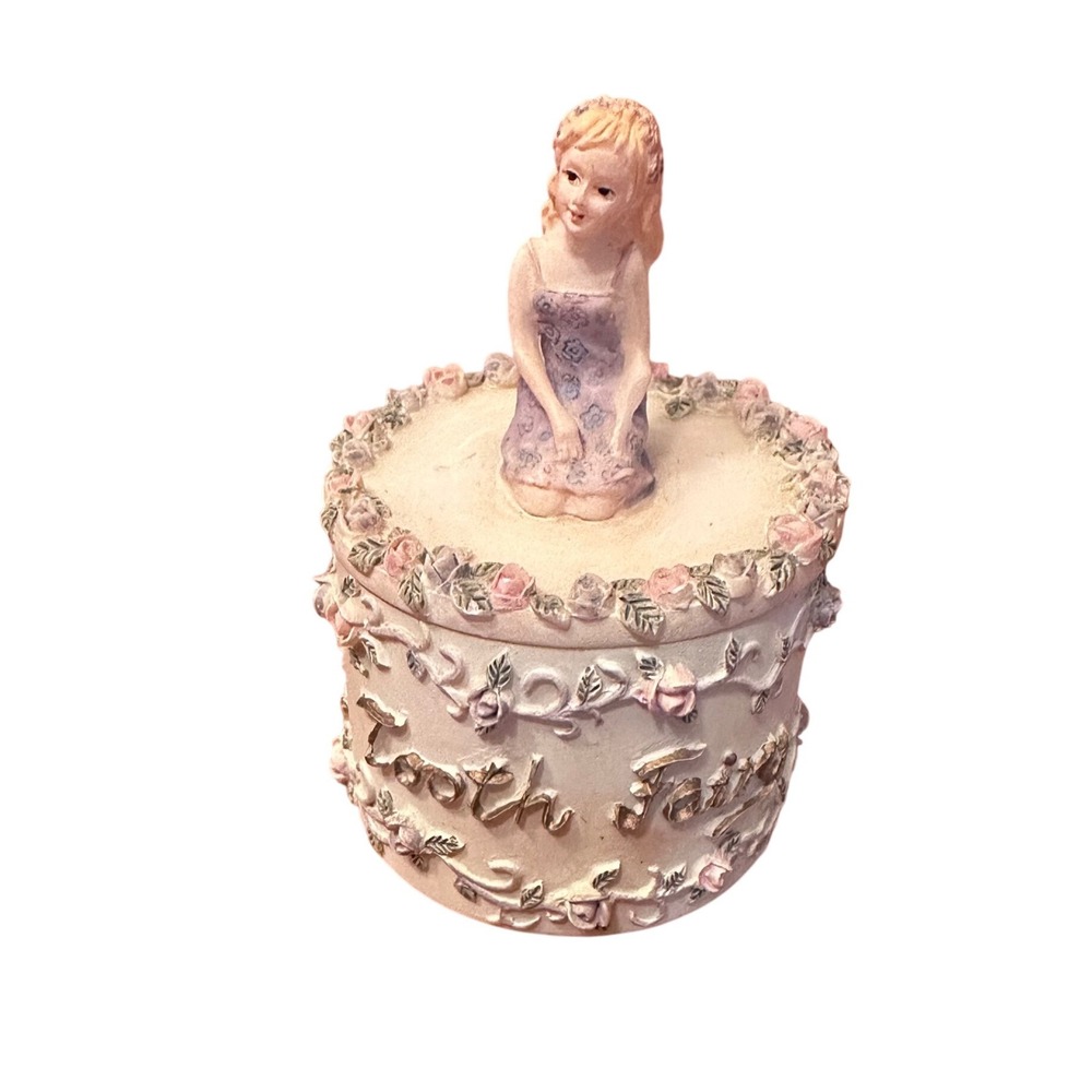 Dezine Tooth Fairy Trinket Box Kids Cream Vintage 1994 Floral Resin